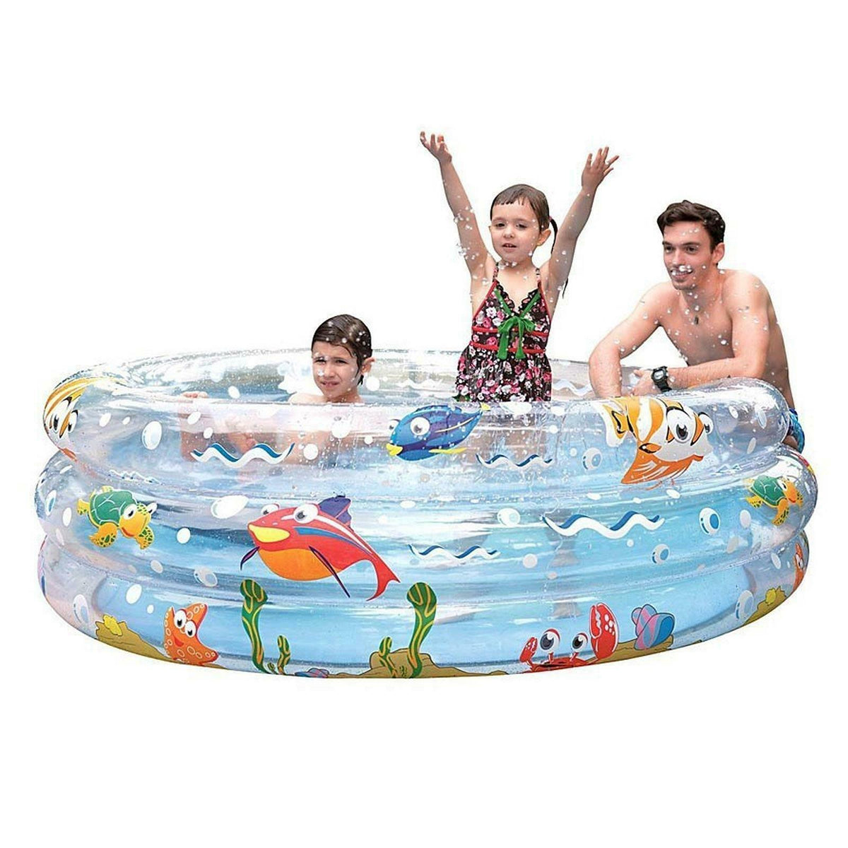 150 x 53cm Friendly Fish Sea Design Inflatable Three Ring Paddling Pool