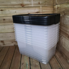 10 x 42L Clear Storage Box with Black Lid, Stackable and Nestable Design Storage Solution