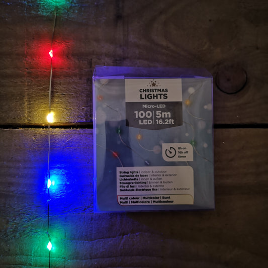 5m 100 Micro-LED Christmas String Lights - Multicoloured 2736