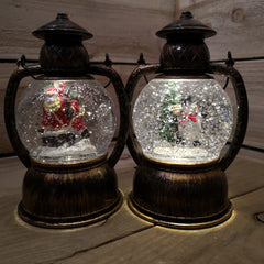 20cm Premier Christmas Water Spinner Antique Effect Hurricane Lantern  Choose From Santa or Snowman Design