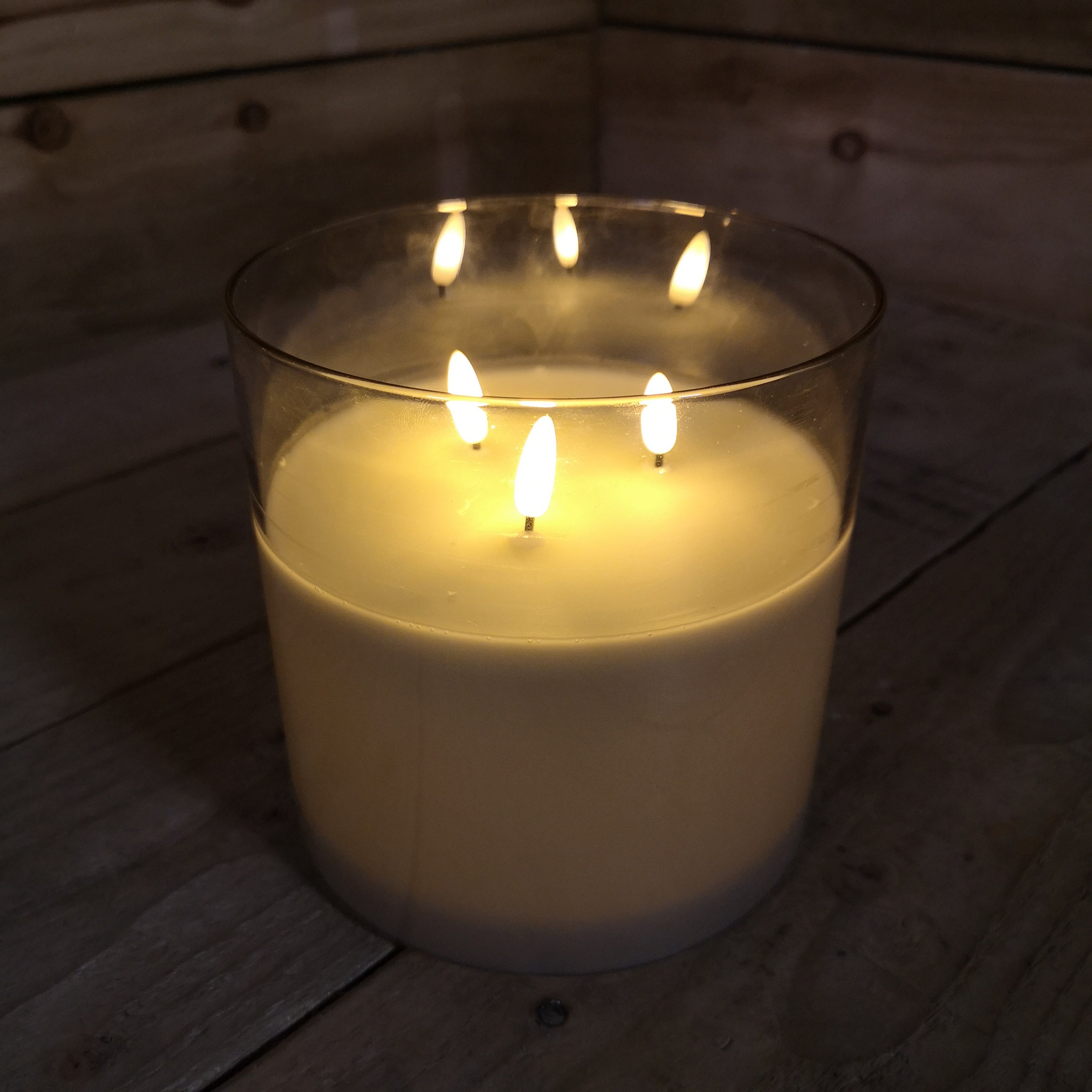 15 x15cm Triple Flame Real Wax Christmas Candle in Smoke Grey Glass with Timer, Dimmer and Remote
