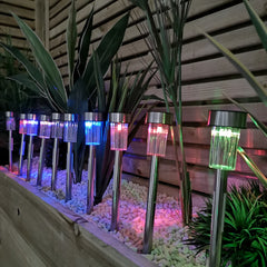 36cm Set of 10 Colour Changing LED Stainless Steel Solar Garden Path Lights
