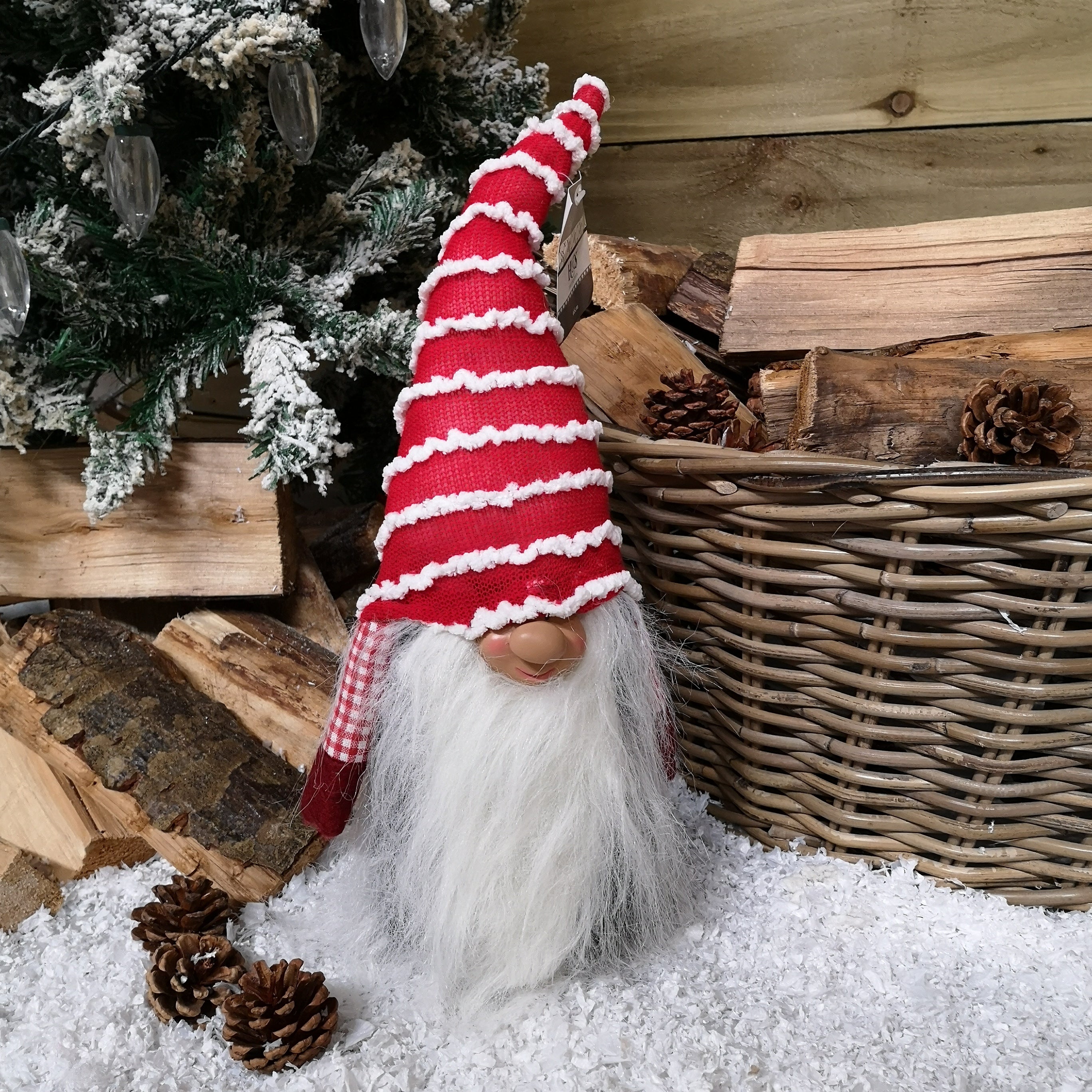 40cm Red Christmas Themed Bearded Gonk With Pointy Hat - Stripey