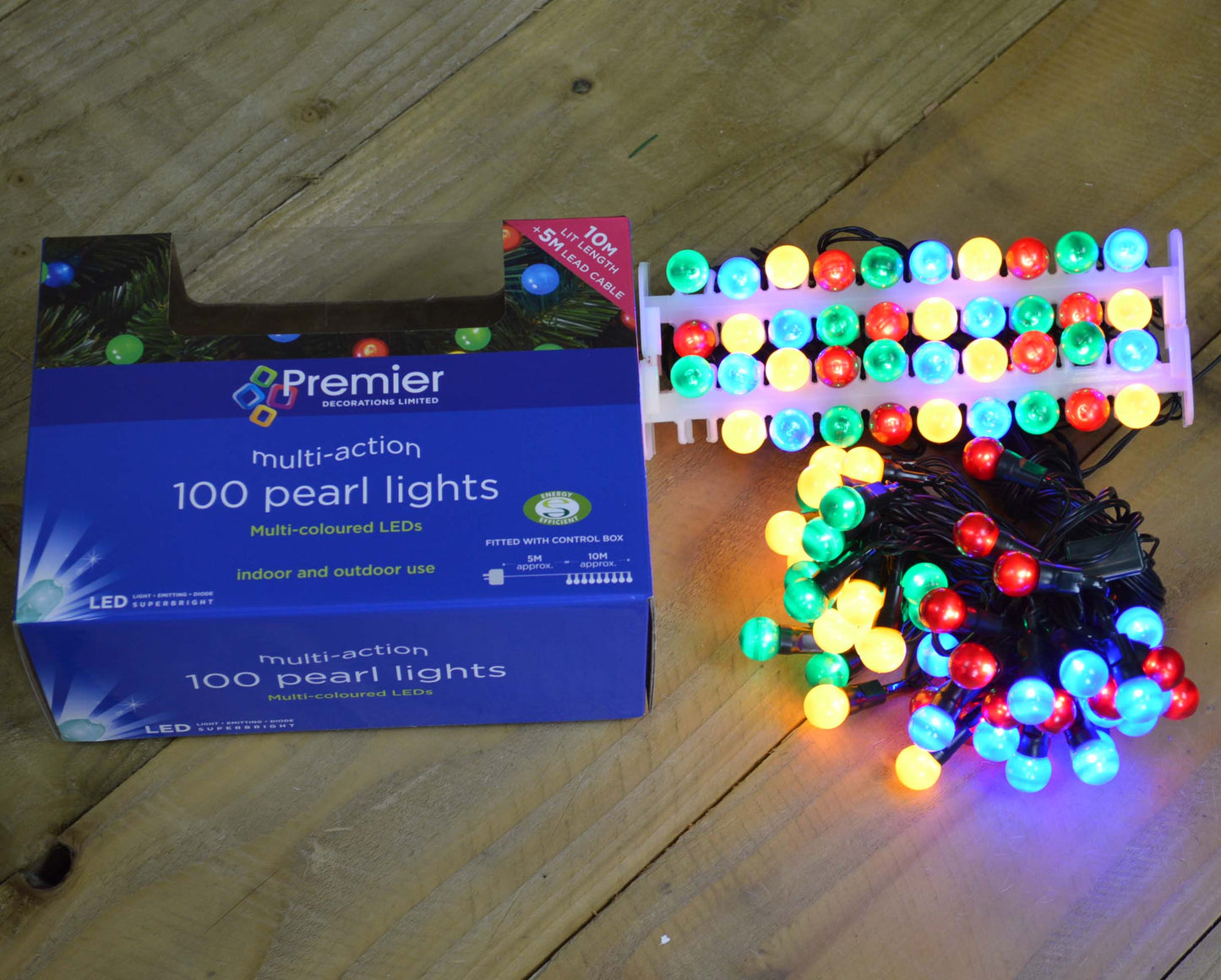 10m 100 LED Premier Multi Action Outdoor Pearl Christmas Lights Multi Coloured