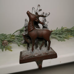 18cm Premier Christmas Metal Stocking Hanger Decoration in Reindeer Tree Scene