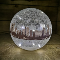 20cm Festive Christmas Crackle Effect Glass London Scene LED Light Ball