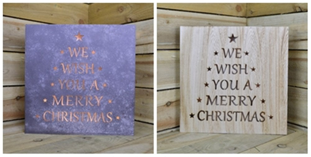 40cm x 40cm We Wish You a Merry Christmas Wooden Canvas With LEDs, 2 Styles