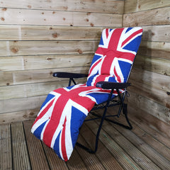 Pack of Two Union Jack King Coronation Padded Outdoor Garden Patio Recliners / Sun Loungers