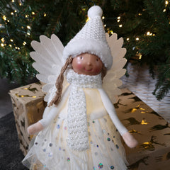 50cm Premier Christmas Lit Sitting Angel Decoration with Dangly Legs in White