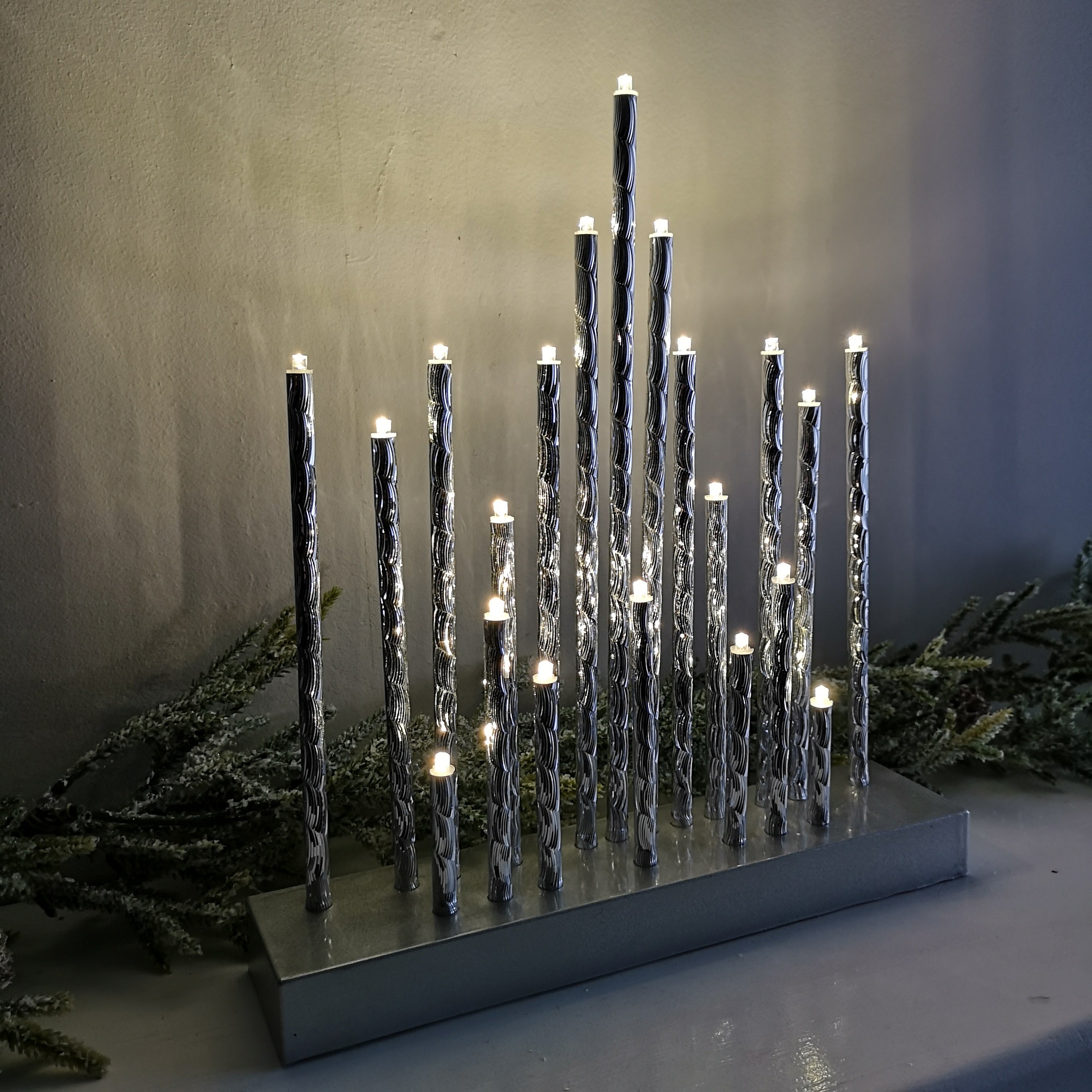27cm Premier Christmas Candlebridge with 20 LEDs in Silver  Aluminium Battery Operated