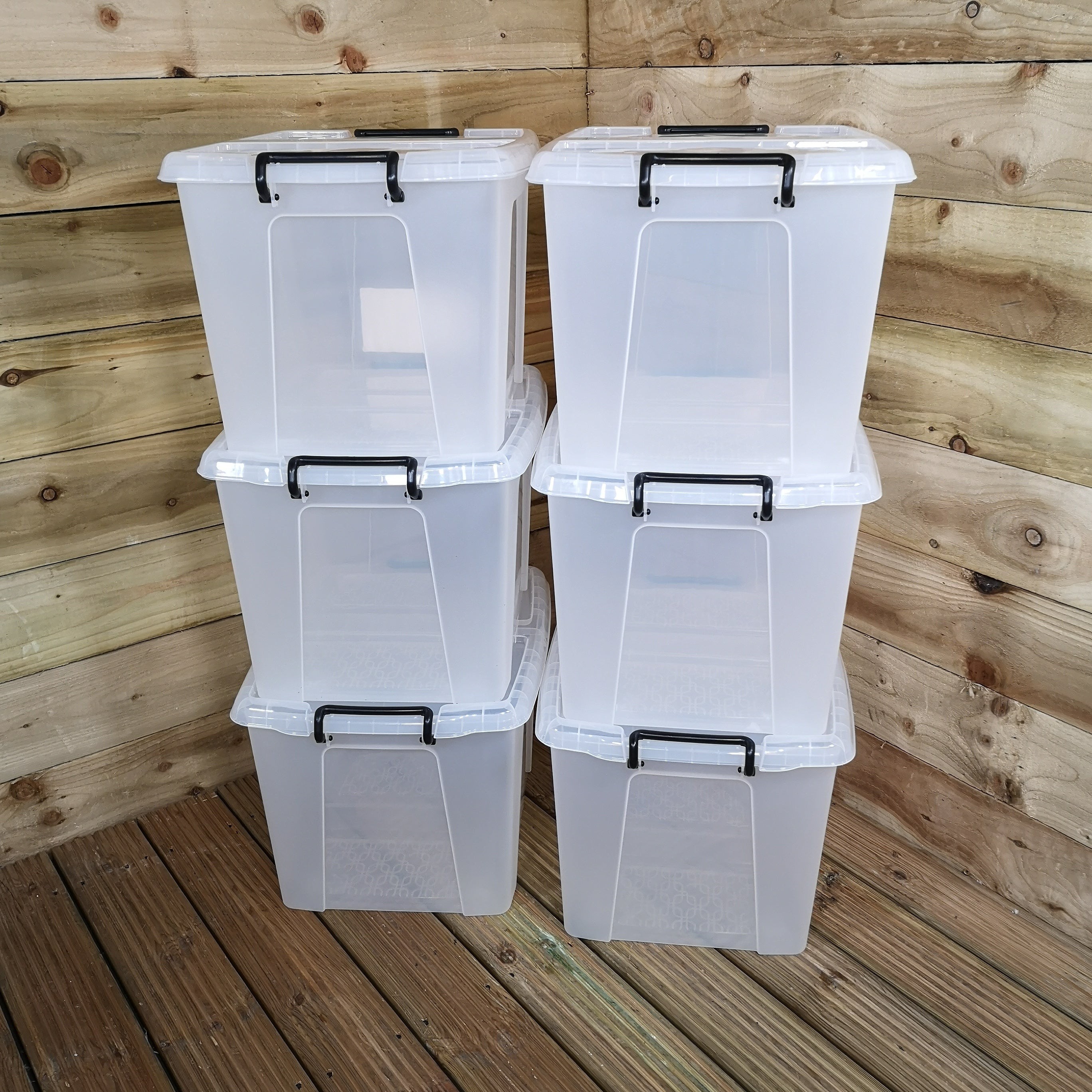 6 x 40L Smart Storage Box, Clear with Clear Extra Strong Lid, Stackable and Nestable Design Storage Solution