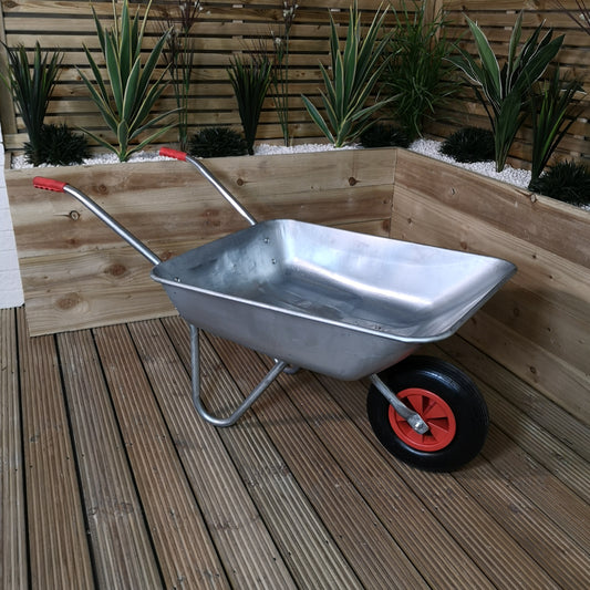 FACTORY SECONDS 65 Litre 60kg Capacity Galvanised Samuel Alexander Metal Garden Wheelbarrow with Pneumatic Tyre