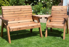 Hand Made 3 Seater Chunky Rustic Wooden Garden Furniture Set with Angled tray