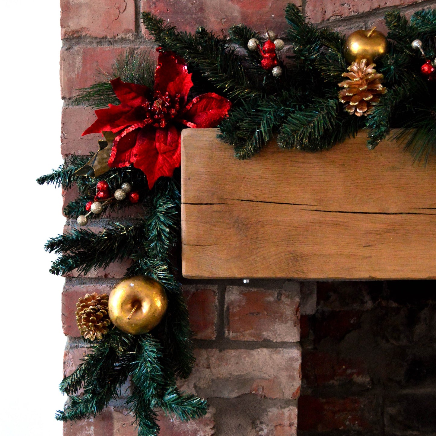 180cm (6ft) Deluxe Red and Gold Poinsettia Christmas Garland Decoration