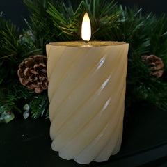 H12.5cm Battery Operated LED Flameless Wax Candle Christmas Decoration with Timer in Warm White