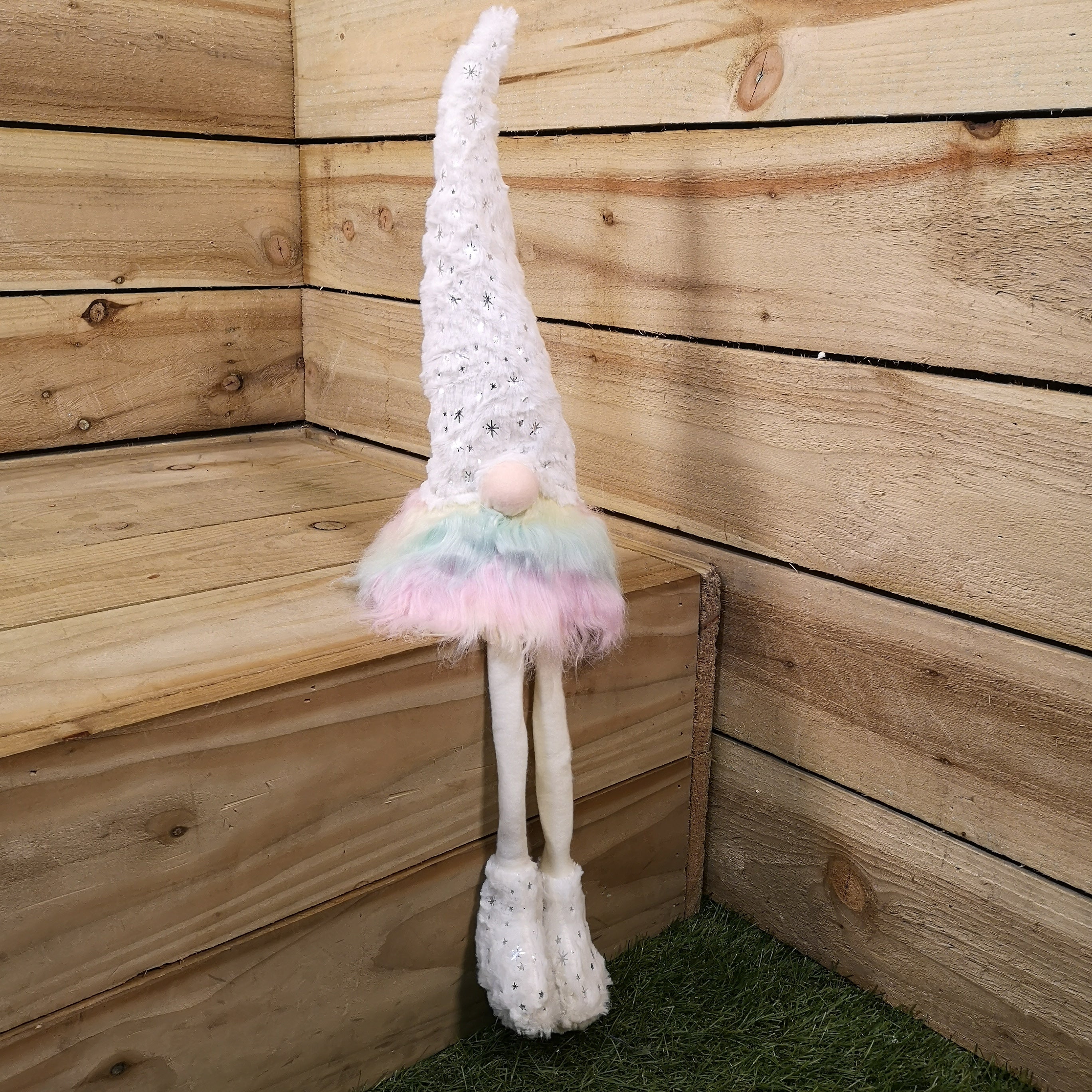 70cm Festive Christmas Rainbow Haired Plush Gonk Dangly Legs & Starry Hat
