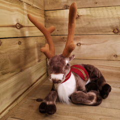 44cm Sitting Fabric Plush Reindeer / Stag Christmas Decoration / Ornament