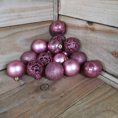 16 x 6cm Christmas Rose Glitter Gloss And Matte Baubles Tree Decorations