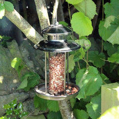Deluxe Pewter Effect Hanging Lantern Style Metal Garden Bird Nut Feeder