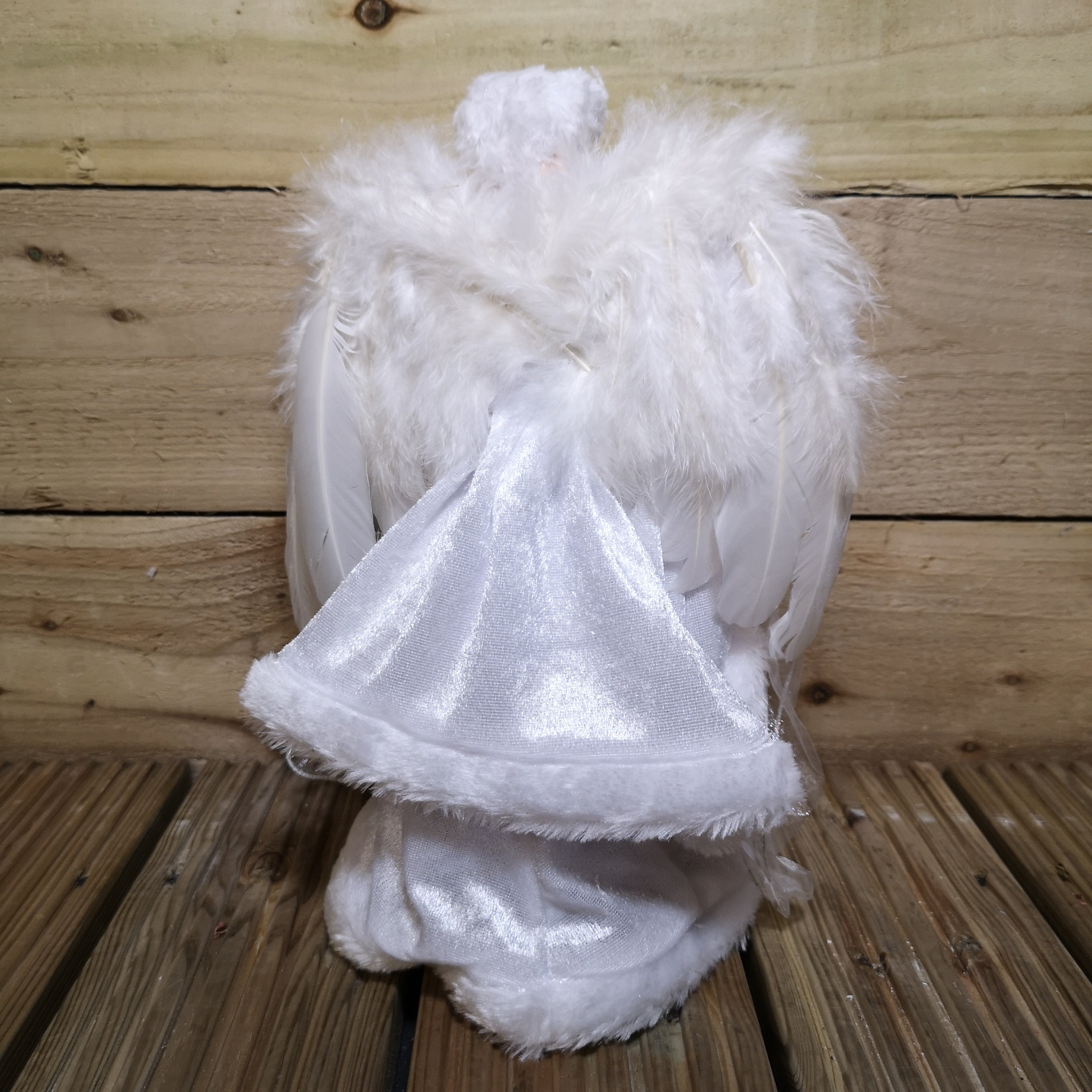 30cm White Velvet Angel Christmas Tree Topper with Feather Wings