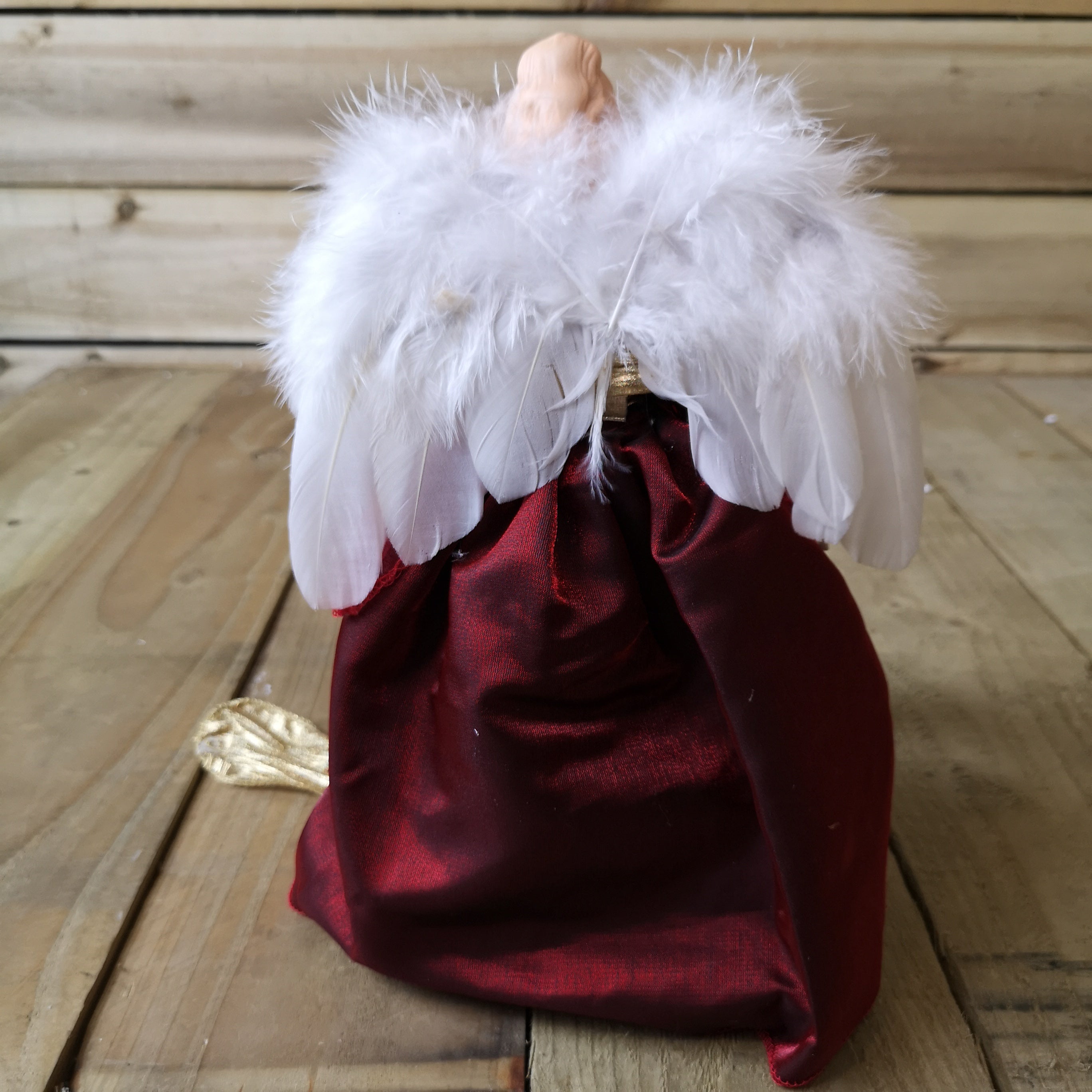 30cm Premier Christmas Tree Topper Angel with Feather Wings in Burgundy & Gold