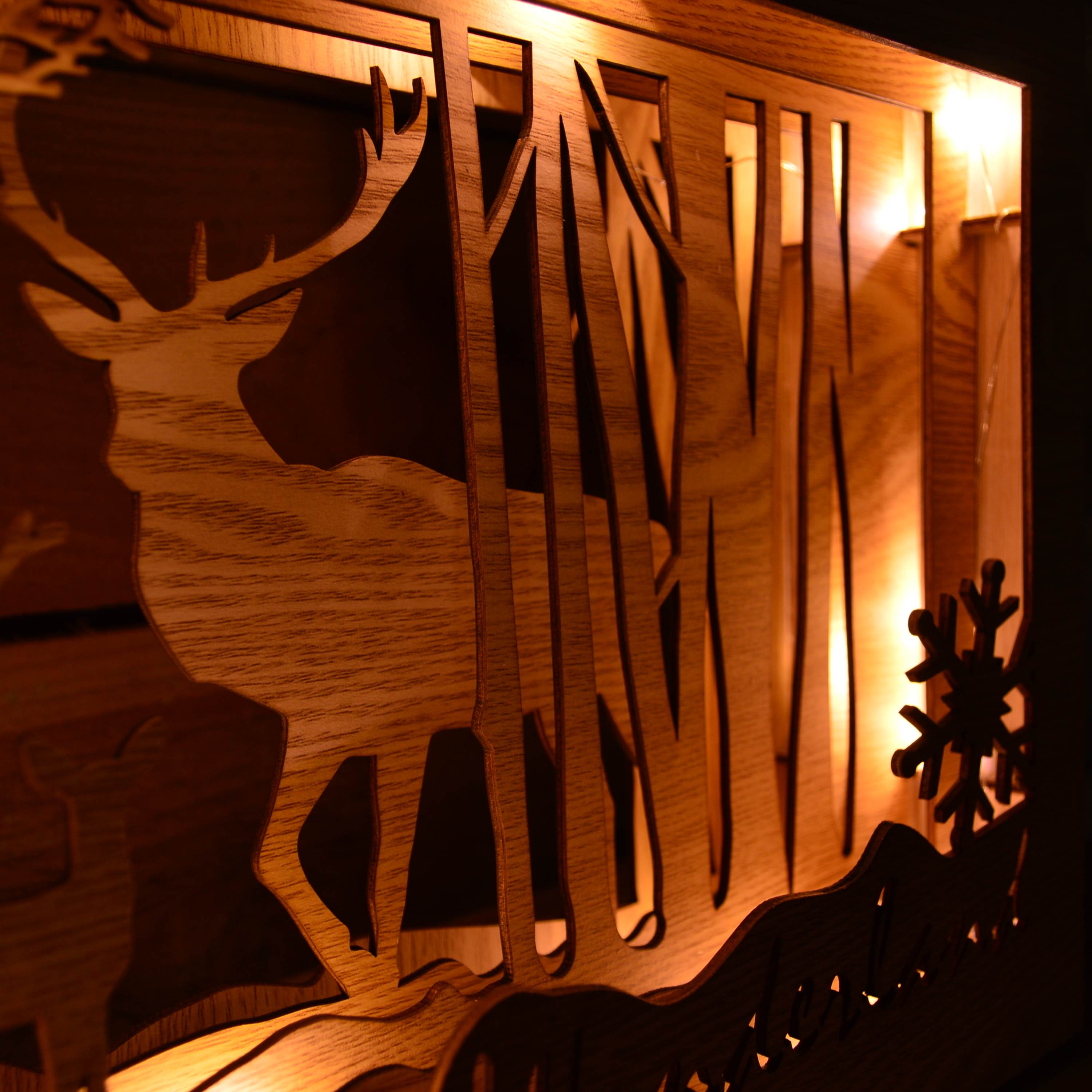 37cm Wooden Christmas Wonderland Reindeer Scene Lit with 40 Warm White LED's