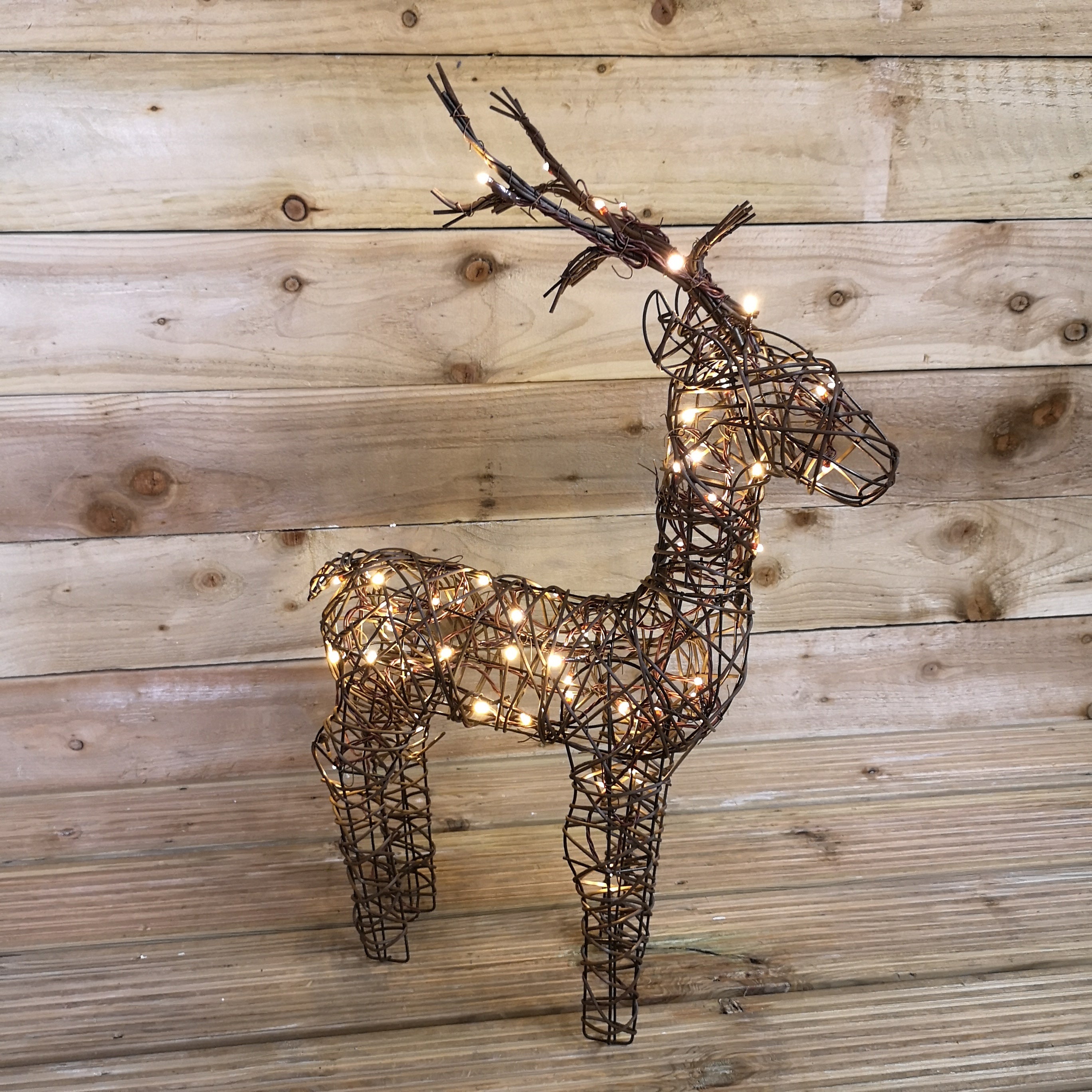 60cm Brown Outdoor Standing LED Wicker Reindeer Christmas Decoration Warm White