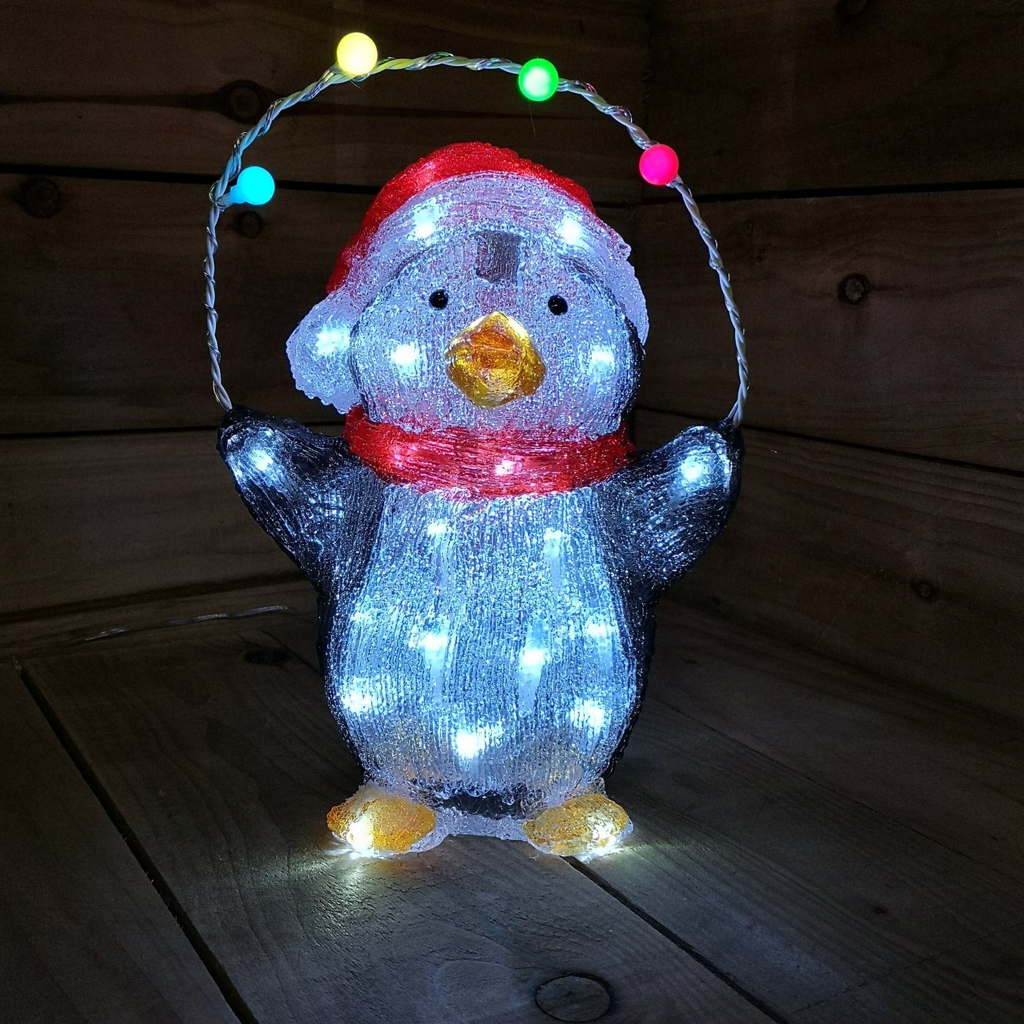 30cm Festive Acrylic Lit Penguin Outdoor Christmas Decoration with 40 LED