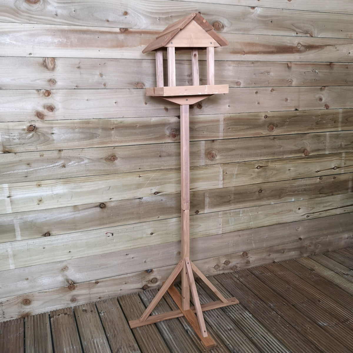 Traditional Wooden Garden Bird Seed Feeder Table with Roof