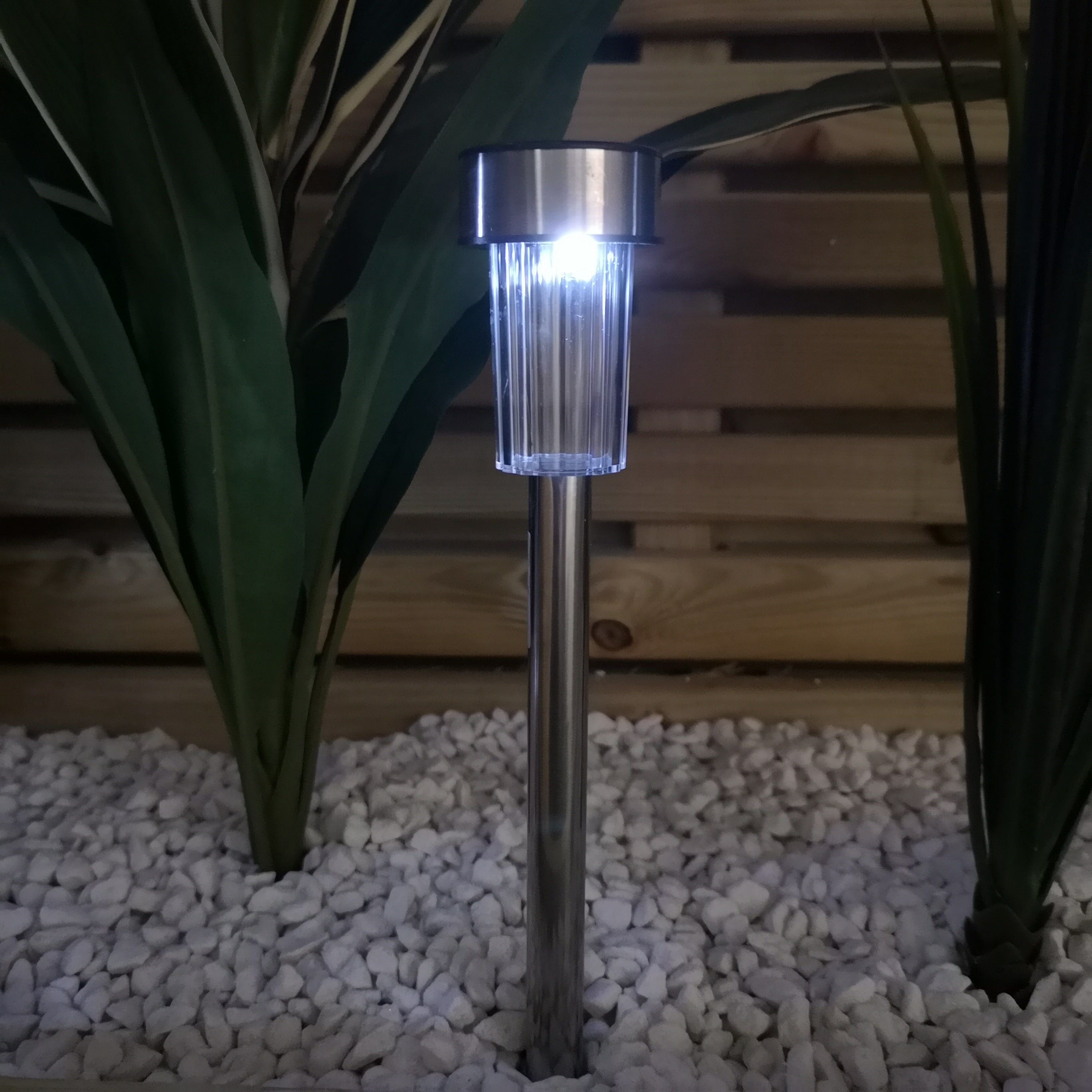 36cm 5 White LED Stainless Steel Solar Garden Path Lights