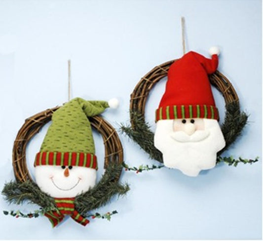 12" x 13" Novelty Christmas Wreath With Santa OR Snowman Design