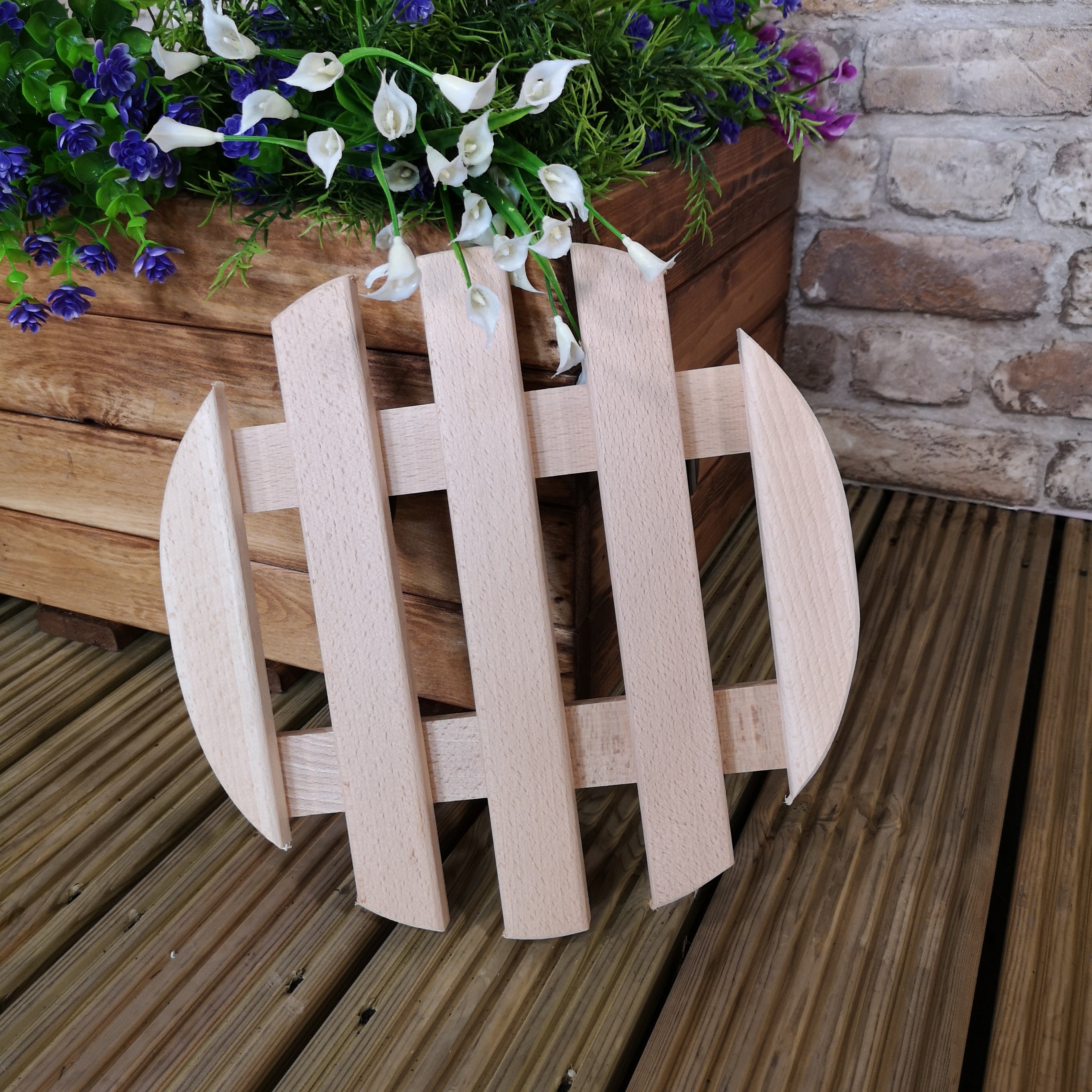 Round Wooden Garden Patio Plant Flower Pot Stand Caddy/Trolley on Castor Wheels Ø 30cm