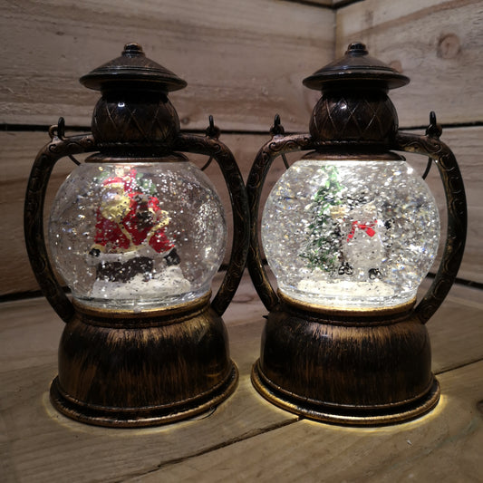 20cm Premier Christmas Water Spinner Antique Effect Hurricane Lantern  Choose From Santa or Snowman Design 2736