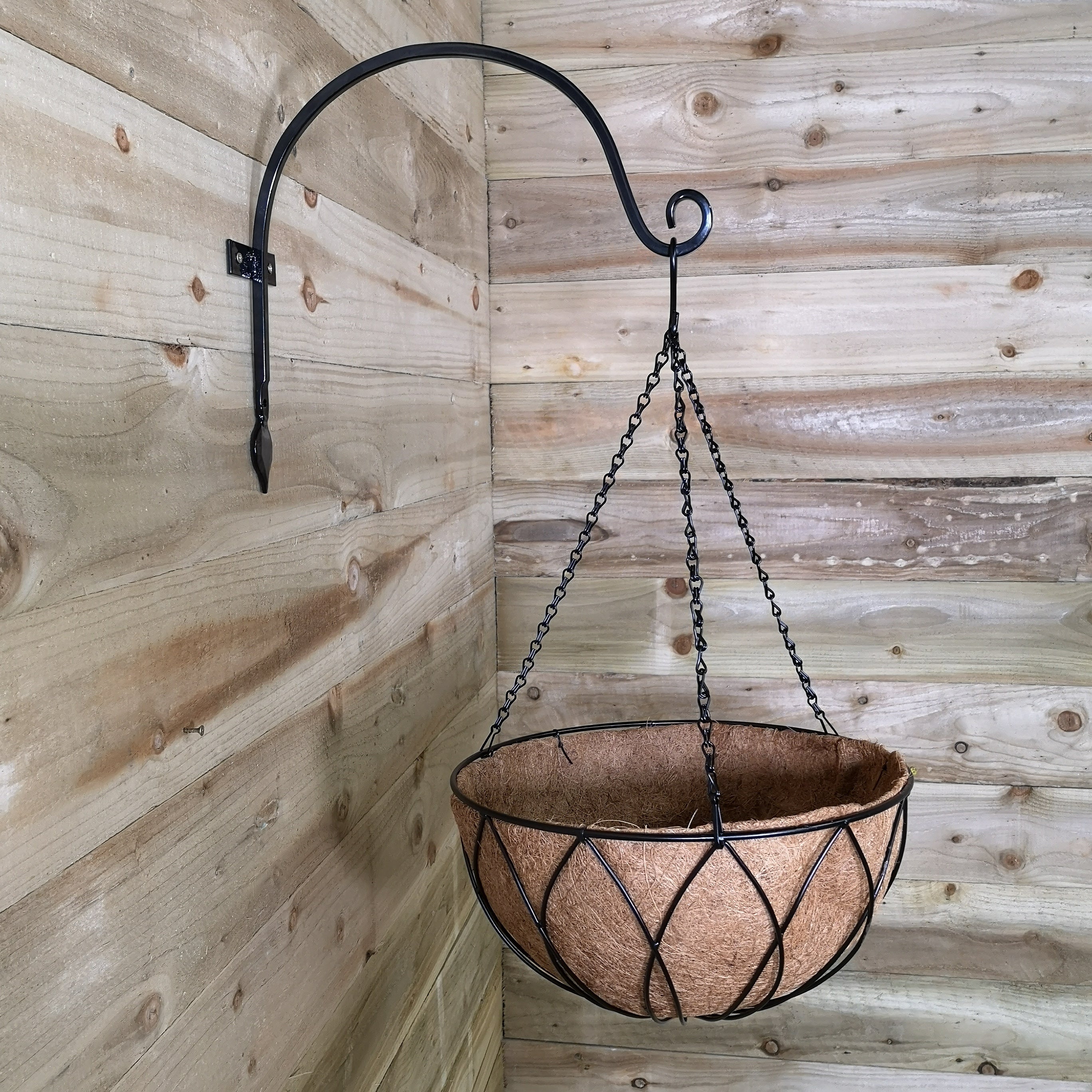 Pack of 2 Tom Chambers Black Lattice Metal Garden Hanging Basket with WaterSave Coco Fibre Liner 35cm - Without Bracket