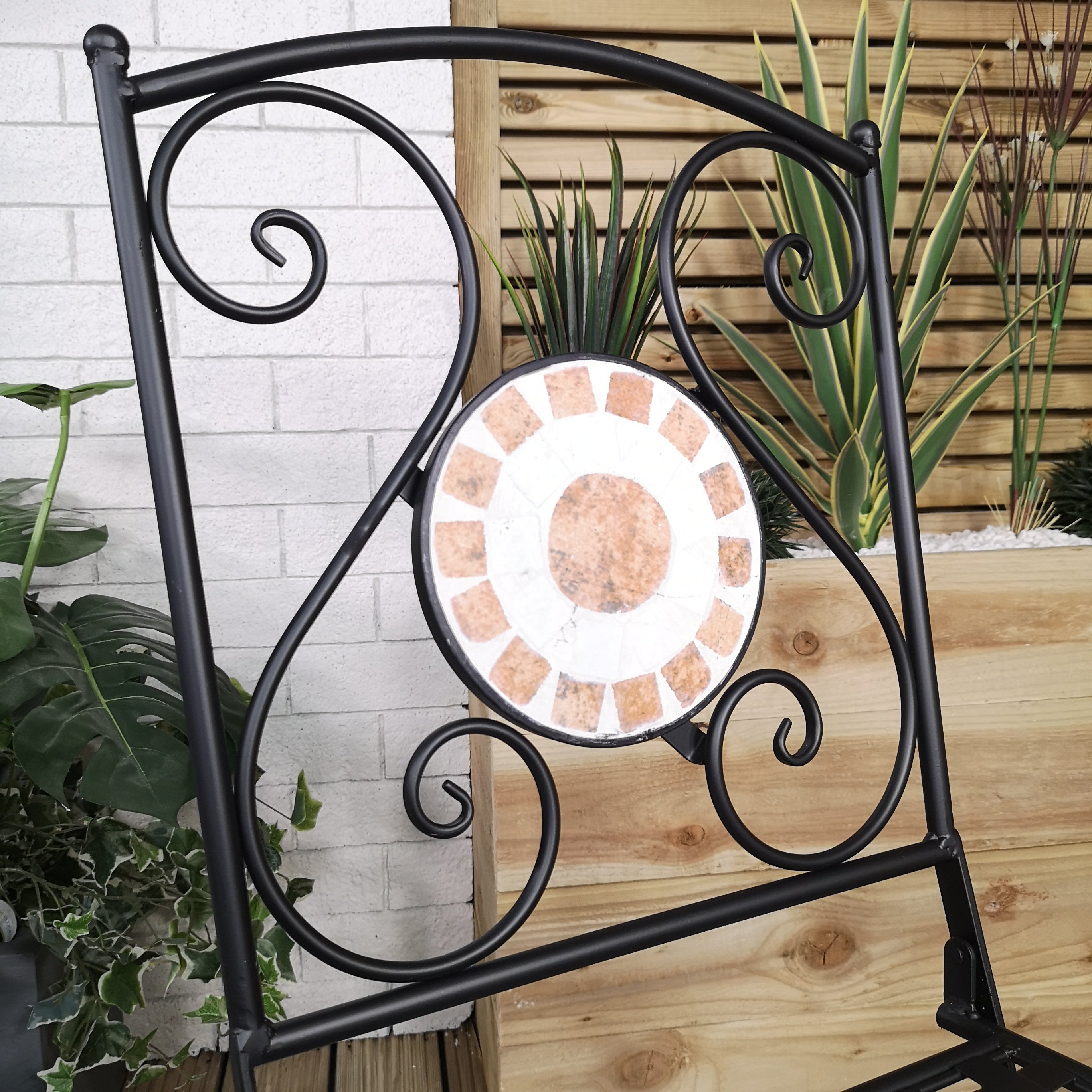 Set of 2 Outdoor Black Mosaic Metal Bistro Chairs for Garden Patio Balcony