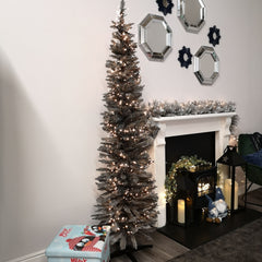 7ft (210cm) Snowtime Wrapped Pencil Pine Grey Christmas Tree with 401 Tips