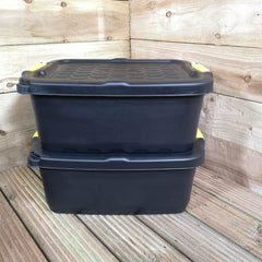 2 x 24L Heavy Duty Storage Boxes, Sturdy, Lockable, Stackable and Nestable Design Storage Chests with Clips in Black