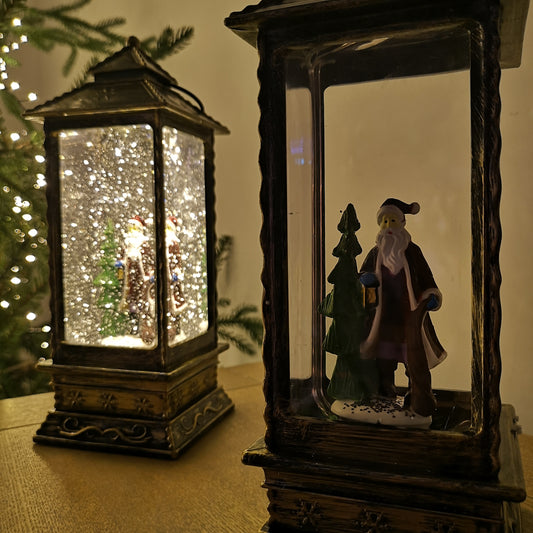 27cm Dual Power LED Water Spinner Lantern Christmas Decoration with Santa Scene 2736