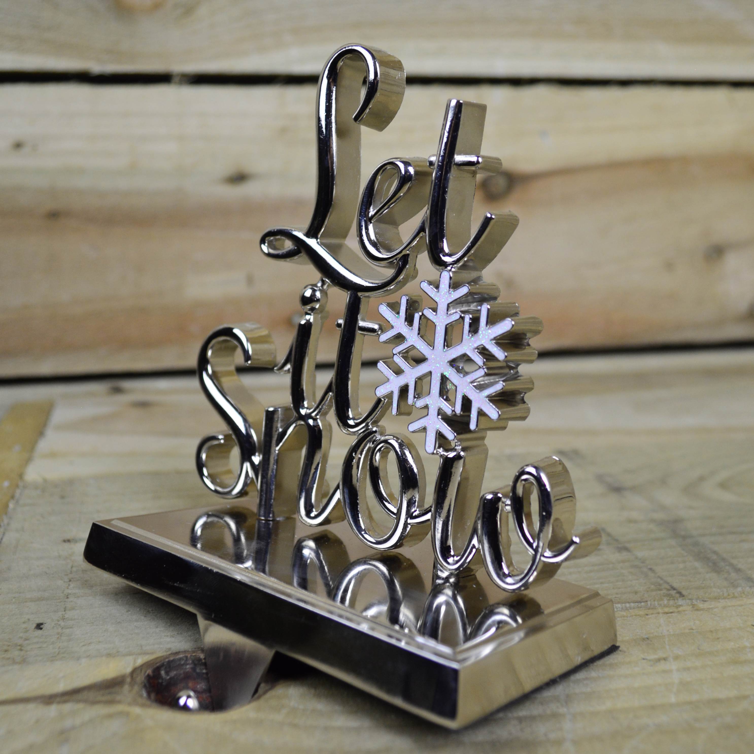 22cm Silver Christmas Stocking Hanger - Let it Snow