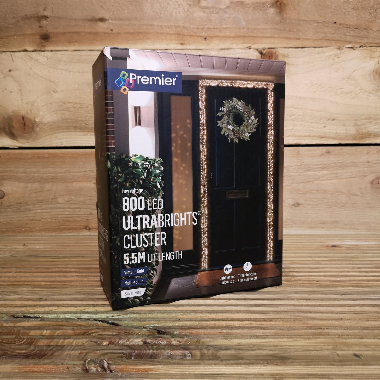 800 LED 5.5m Premier Christmas Indoor Outdoor Wire Cluster Lights with Timer in Multicoloured