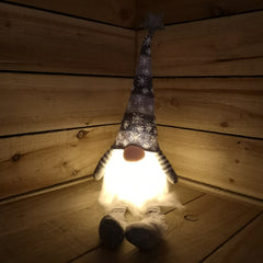 48cm Christmas Light Up Gnome Gonk Nordic Decoration Grey Dangly Leg Sitting