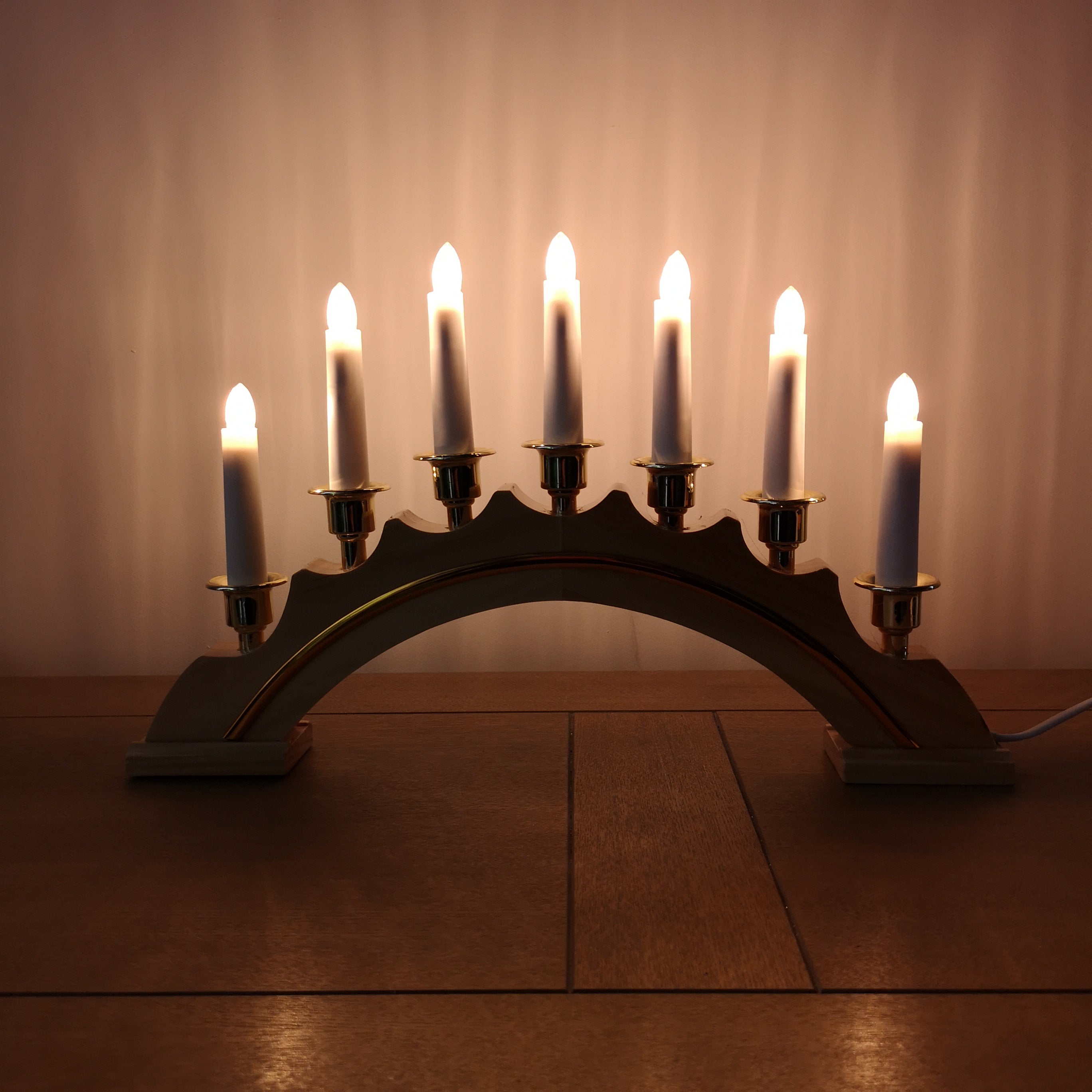 42cm Premier Christmas Candlebridge with 7 Bulbs in Light Wood Mains Powered