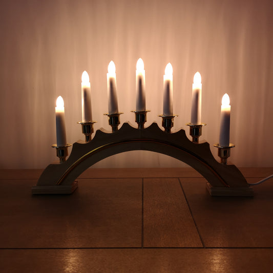 42cm Premier Christmas Candlebridge with 7 Bulbs in Light Wood Mains Powered