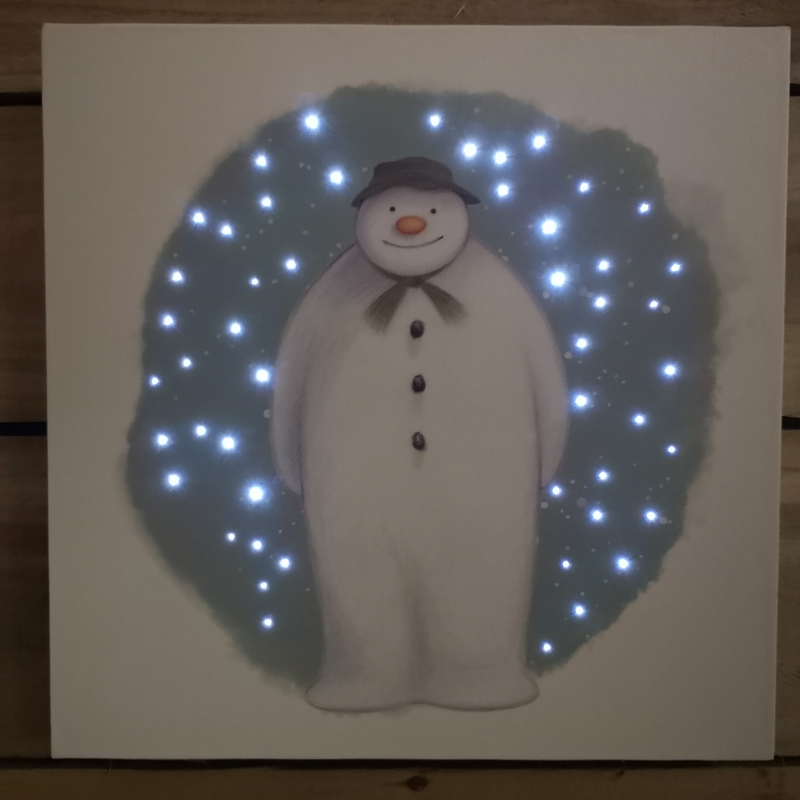 Snowtime 30x30cm Christmas The Snowman LED Wall Canvas Picture