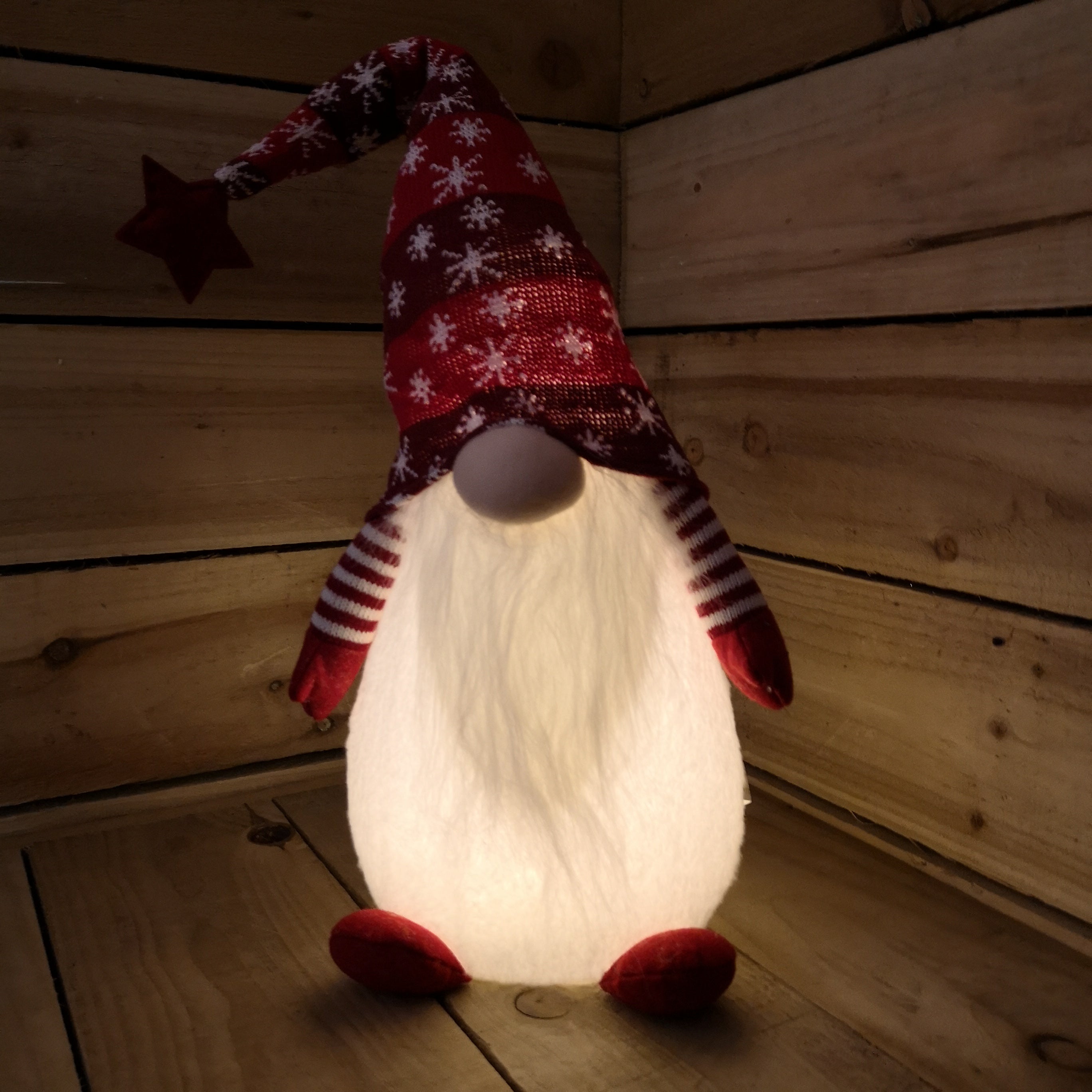 66cm Tall Light Up Christmas Gnome Gonk Decoration Red Snowflake Hat Sitting
