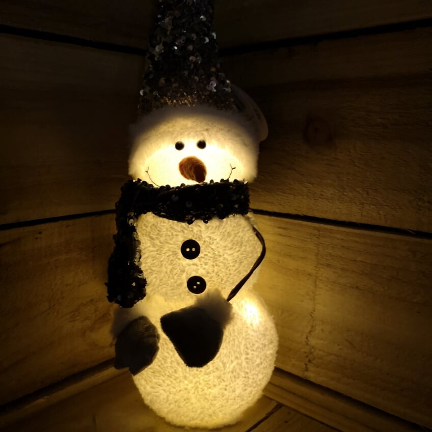 46cm Battery Operated Lit Furry Sparkly Standing Snowman
