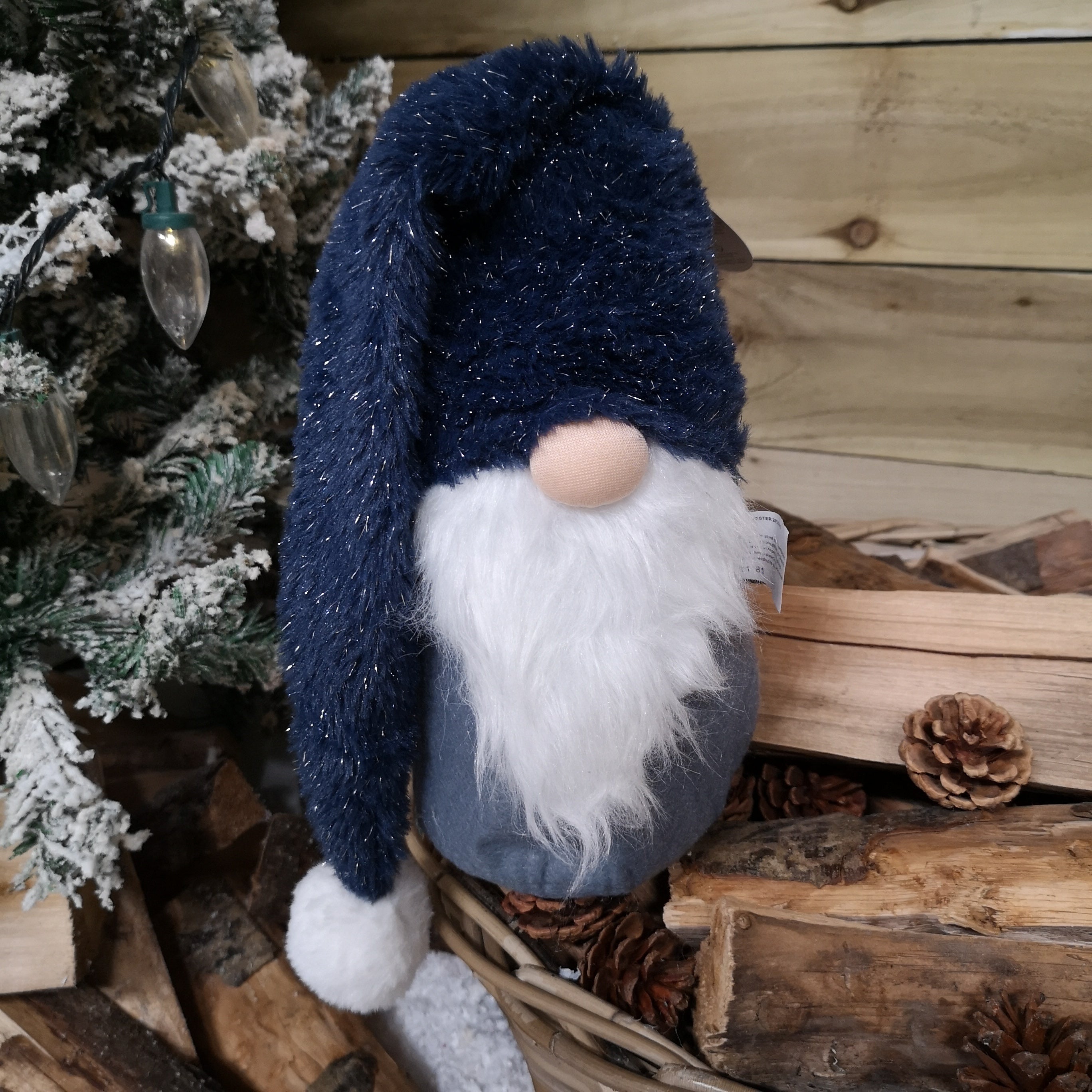 27cm Festive Christmas Blue & Grey Gonk in Oversized Hat