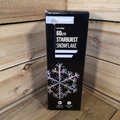 60cm Premier White Starburst Christmas Snowflake, Multi Coloured twinkling lights.