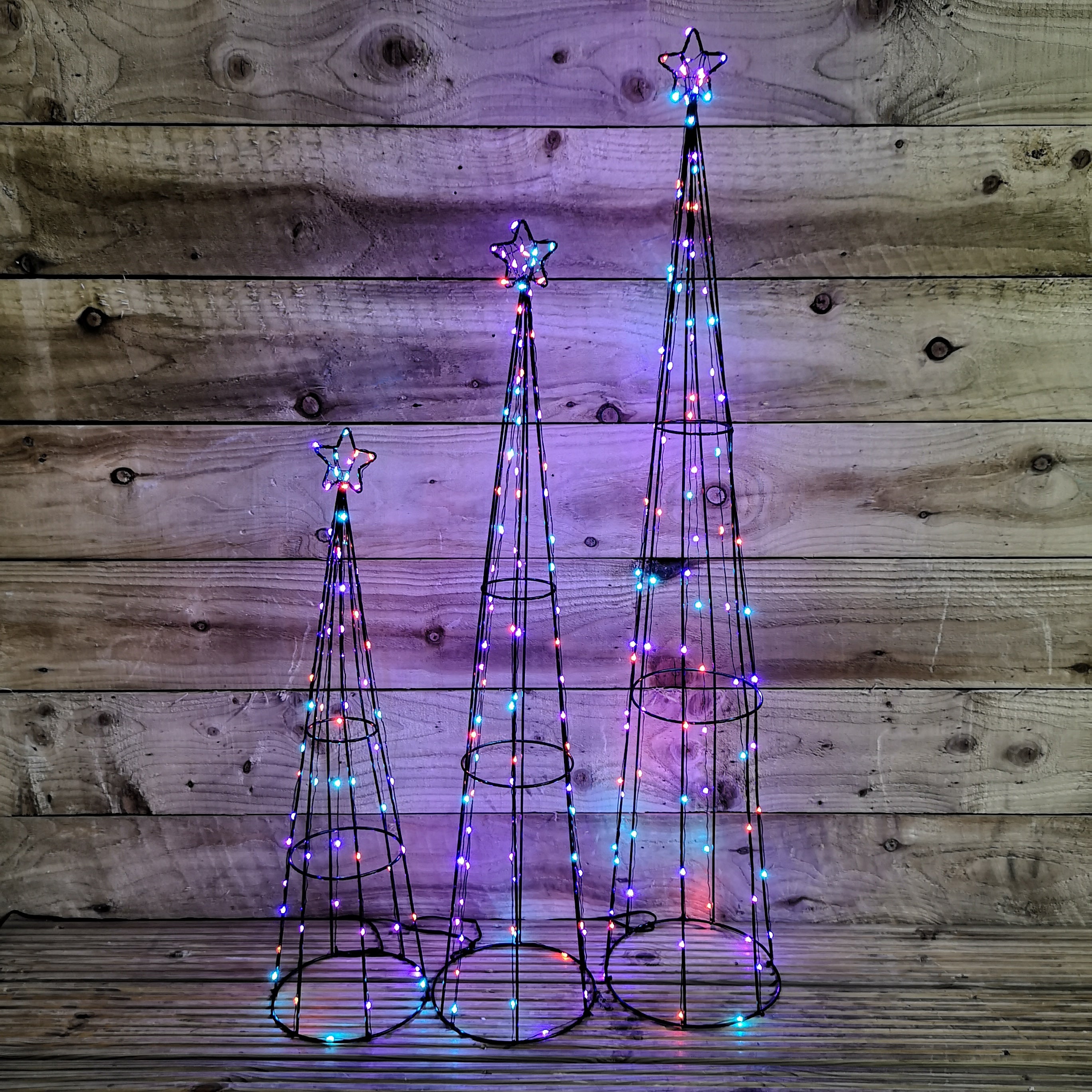 Premier 250 LED 3 Piece Indoor Outdoor Christmas Pyramid Decoration Set in Rainbow