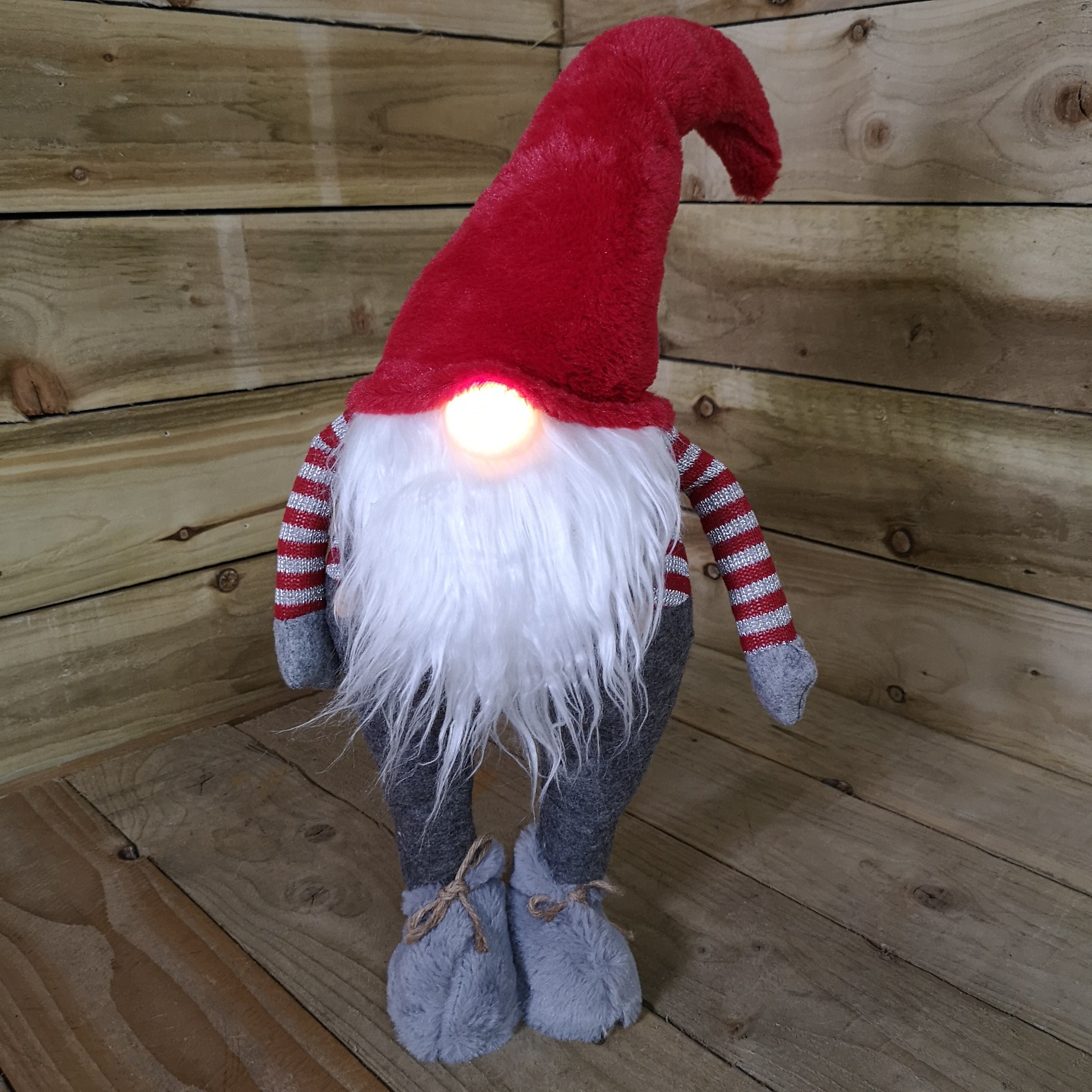 72cm Festive Christmas Light Up Lit Standing Red and Grey Christmas Gonk